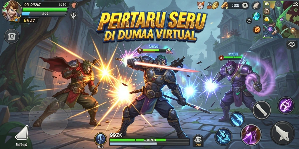 Screenshot gameplay 99ZK menampilkan pertarungan yang menegangkan.