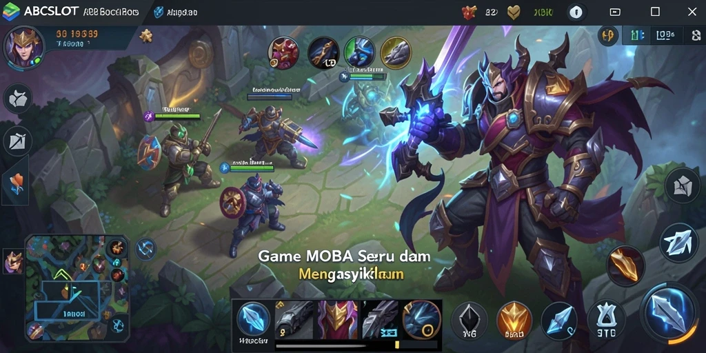 Screenshot gameplay seru dari ABCSLOT dengan pertempuran MOBA epik.