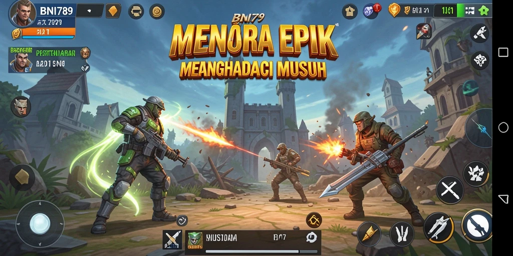 Gameplay BNI789 menampilkan strategi menara bertahan dari serangan musuh.