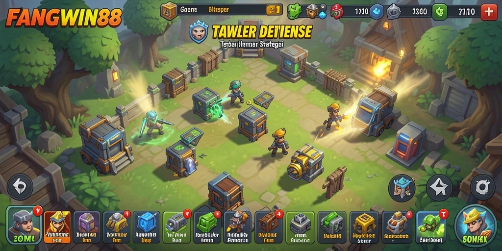 Tampilan menarik dari gameplay FANGWIN88 yang menampilkan pertahanan menara.