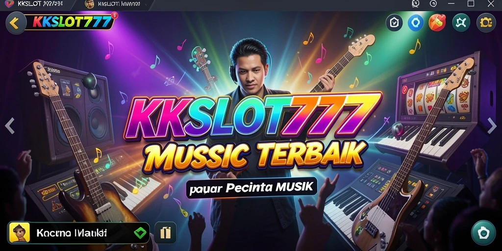 Screenshot KKSLOT777 menunjukkan gameplay seru dan interaktif dengan musik.