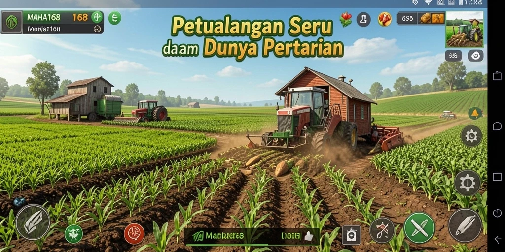Tampilan gameplay seru di MAHA168 dengan aktivitas bertani.