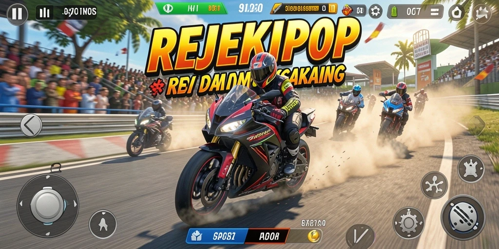 Tampilan permainan balapan motor yang mendebarkan dari REJEKIPOP.
